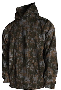 a camouflage hooded sweatshirt